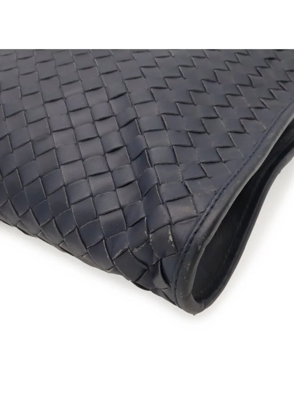 Bottega Veneta Intrecciato Business Document Purse Briefcase Leather Navy Blue
